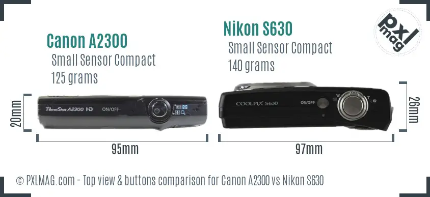Canon A2300 vs Nikon S630 top view buttons comparison Canon A2300 vs Nikon S630 top view buttons comparison