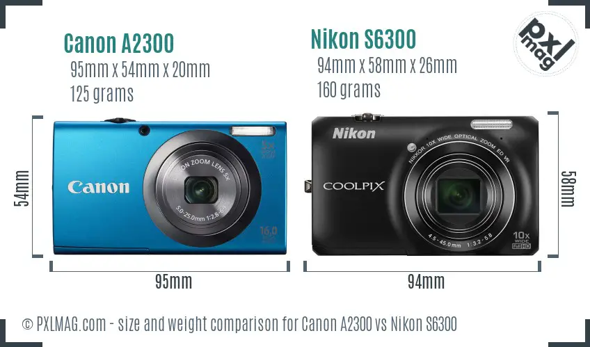 Canon A2300 vs Nikon S6300 size comparison Canon A2300 vs Nikon S6300 size comparison