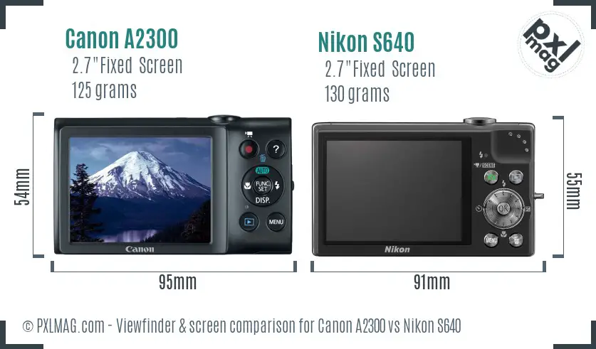 Canon A2300 vs Nikon S640 Screen and Viewfinder comparison