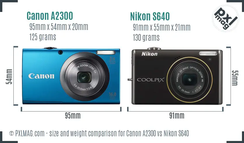 Canon A2300 vs Nikon S640 size comparison
