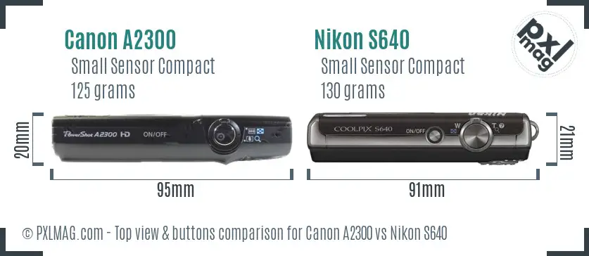 Canon A2300 vs Nikon S640 top view buttons comparison