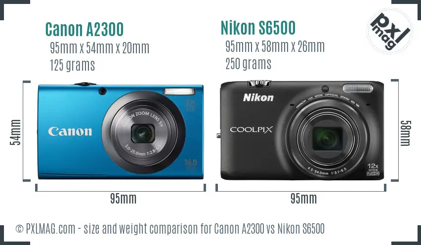 Canon A2300 vs Nikon S6500 size comparison