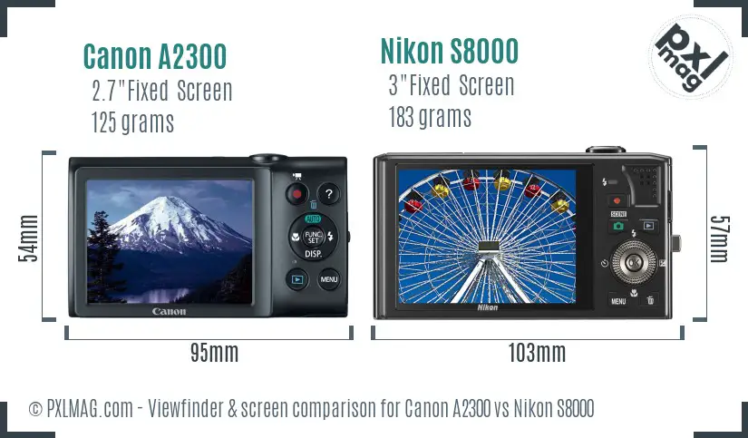 Canon A2300 vs Nikon S8000 Screen and Viewfinder comparison Canon A2300 vs Nikon S8000 Screen and Viewfinder comparison