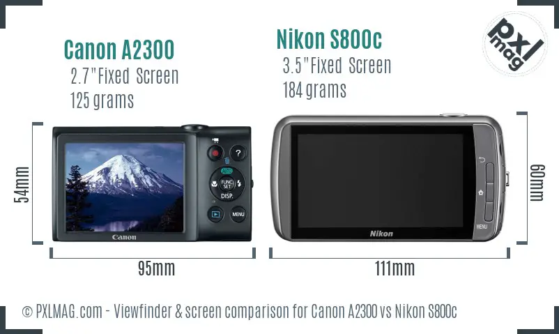 Canon A2300 vs Nikon S800c Screen and Viewfinder comparison
