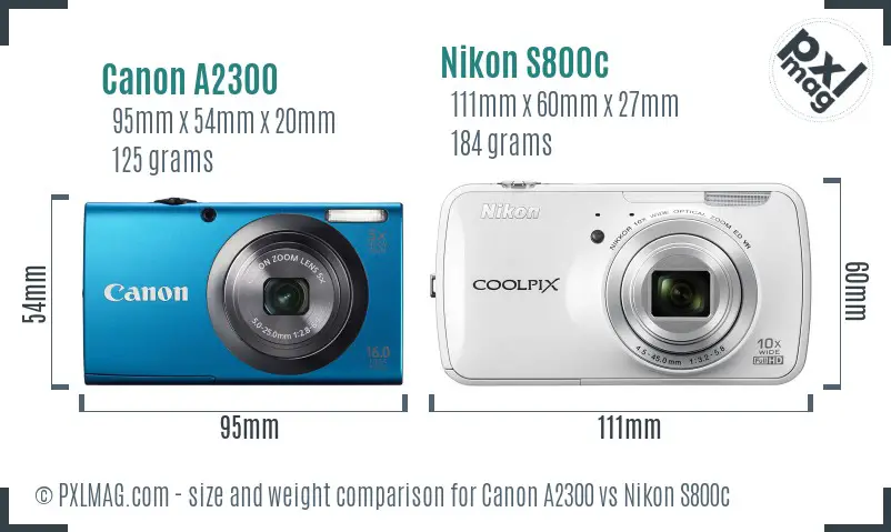 Canon A2300 vs Nikon S800c size comparison