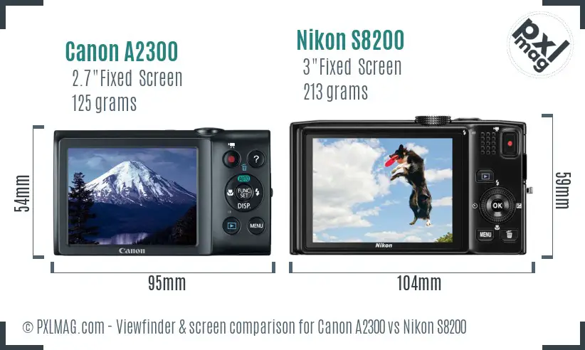 Canon A2300 vs Nikon S8200 Screen and Viewfinder comparison