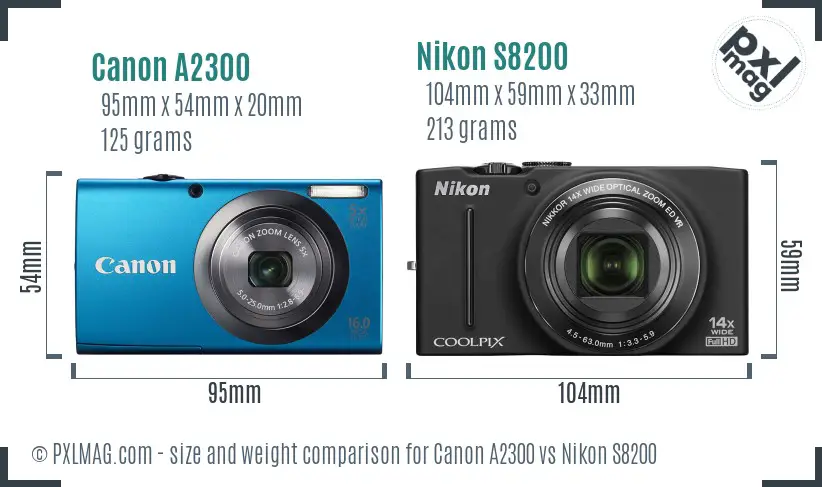 Canon A2300 vs Nikon S8200 size comparison