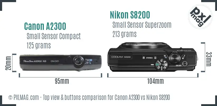 Canon A2300 vs Nikon S8200 top view buttons comparison