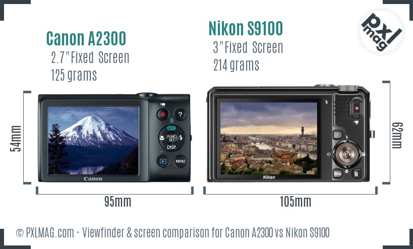 Canon A2300 vs Nikon S9100 Screen and Viewfinder comparison