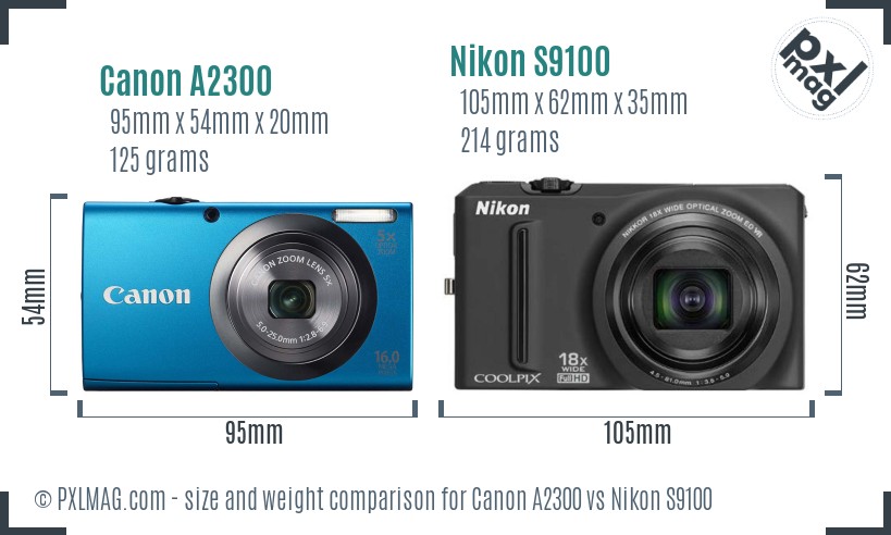 Canon A2300 vs Nikon S9100 size comparison