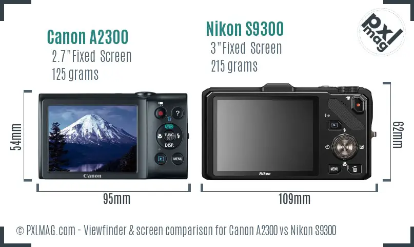 Canon A2300 vs Nikon S9300 Screen and Viewfinder comparison