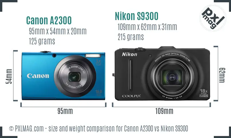 Canon A2300 vs Nikon S9300 size comparison