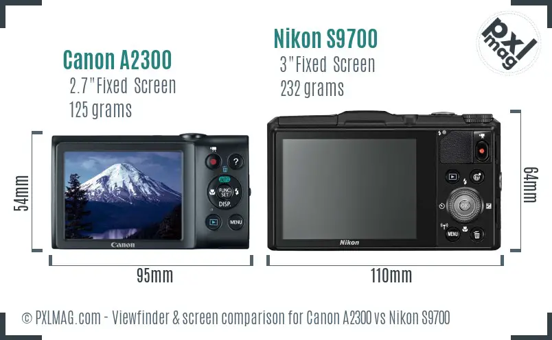 Canon A2300 vs Nikon S9700 Screen and Viewfinder comparison