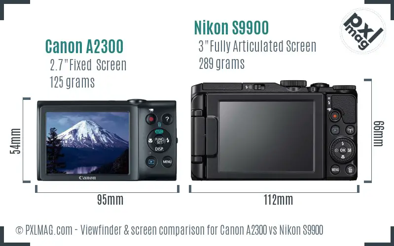 Canon A2300 vs Nikon S9900 Screen and Viewfinder comparison