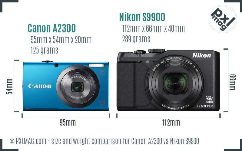 Canon A2300 vs Nikon S9900 size comparison