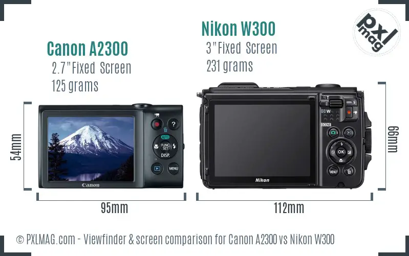 Canon A2300 vs Nikon W300 Screen and Viewfinder comparison