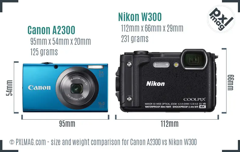 Canon A2300 vs Nikon W300 size comparison