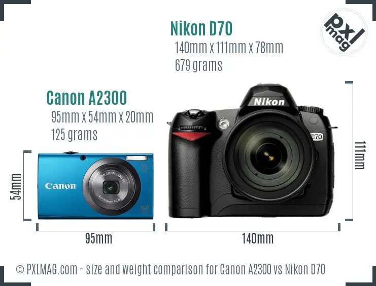 Canon A2300 vs Nikon D70 size comparison