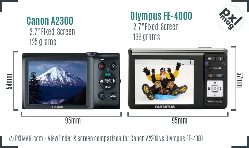 Canon A2300 vs Olympus FE-4000 Screen and Viewfinder comparison