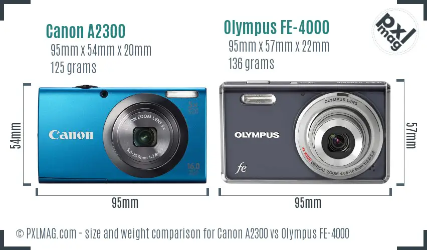 Canon A2300 vs Olympus FE-4000 size comparison