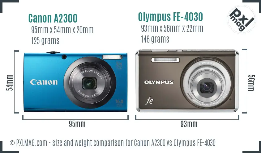 Canon A2300 vs Olympus FE-4030 size comparison Canon A2300 vs Olympus FE-4030 size comparison