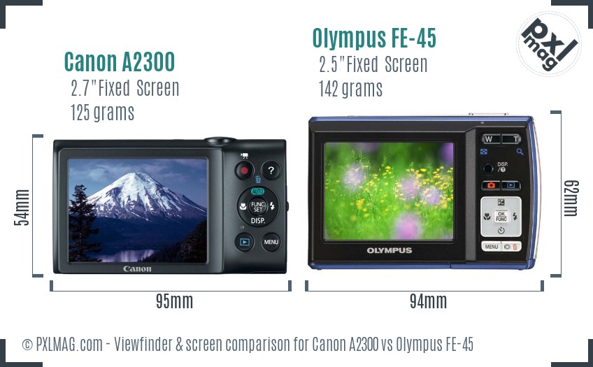 Canon A2300 vs Olympus FE-45 Screen and Viewfinder comparison