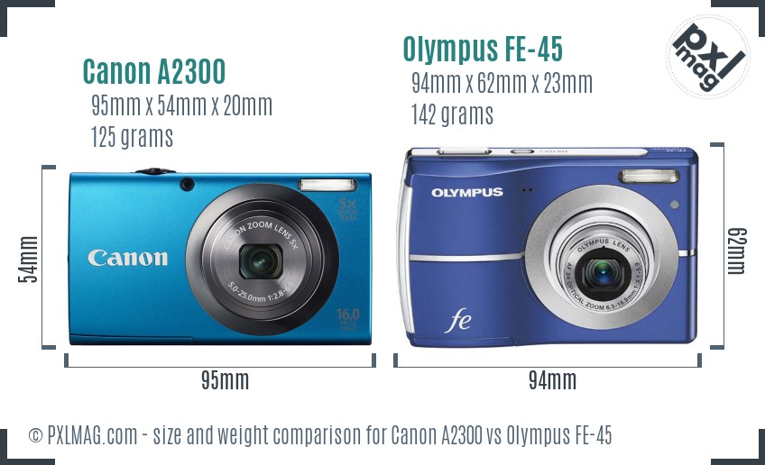 Canon A2300 vs Olympus FE-45 size comparison