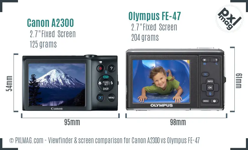 Canon A2300 vs Olympus FE-47 Screen and Viewfinder comparison