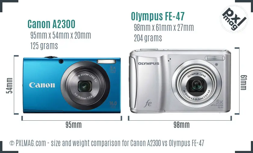 Canon A2300 vs Olympus FE-47 size comparison