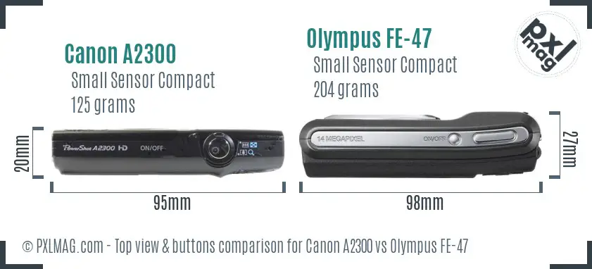 Canon A2300 vs Olympus FE-47 top view buttons comparison