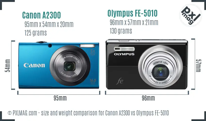 Canon A2300 vs Olympus FE-5010 size comparison Canon A2300 vs Olympus FE-5010 size comparison