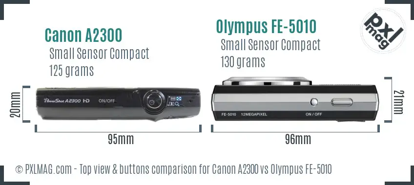 Canon A2300 vs Olympus FE-5010 top view buttons comparison