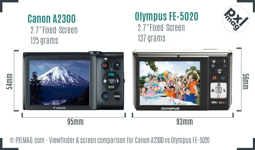 Canon A2300 vs Olympus FE-5020 Screen and Viewfinder comparison