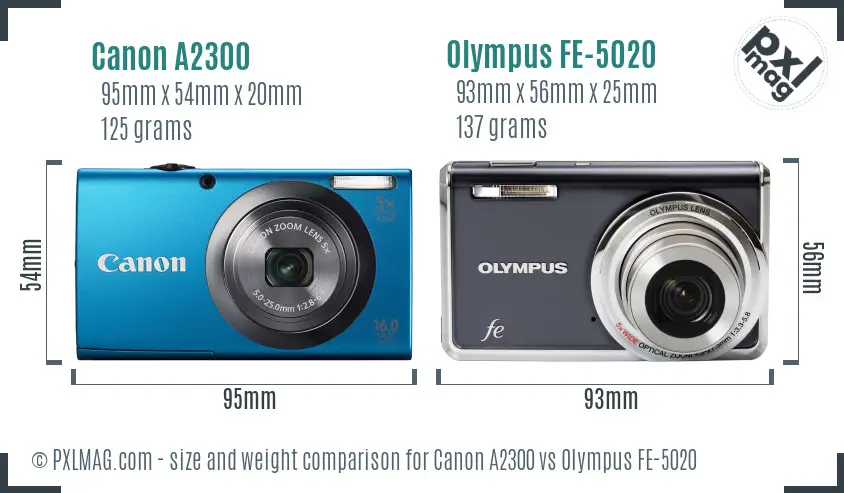 Canon A2300 vs Olympus FE-5020 size comparison
