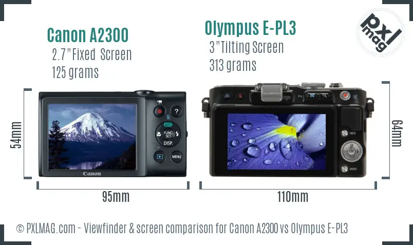 Canon A2300 vs Olympus E-PL3 Screen and Viewfinder comparison