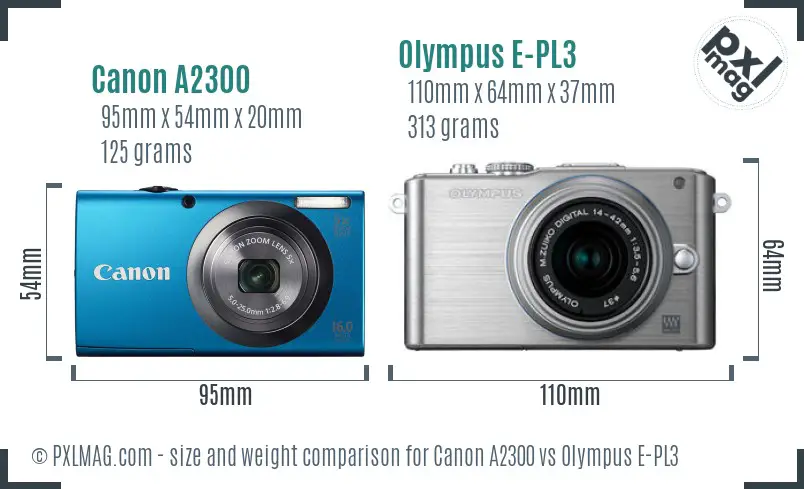 Canon A2300 vs Olympus E-PL3 size comparison