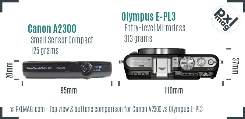 Canon A2300 vs Olympus E-PL3 top view buttons comparison