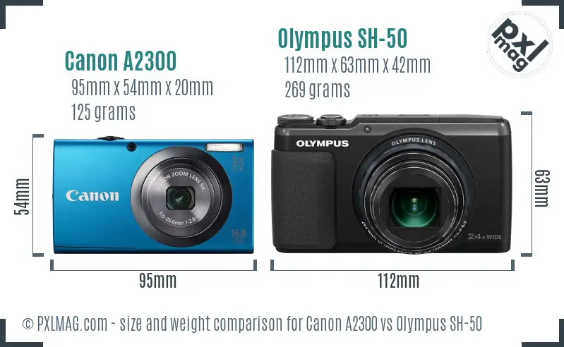 Canon A2300 vs Olympus SH-50 size comparison