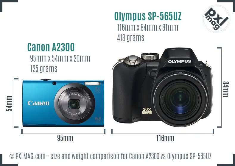 Canon A2300 vs Olympus SP-565UZ size comparison