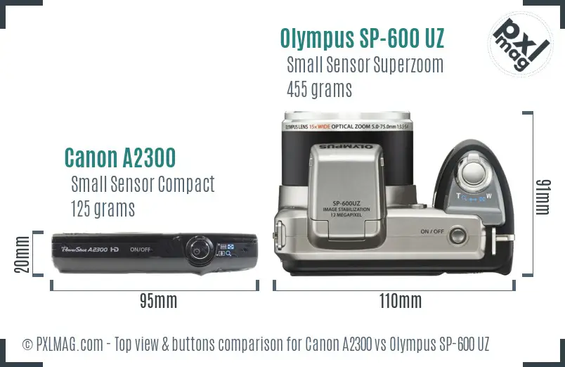 Canon A2300 vs Olympus SP-600 UZ top view buttons comparison