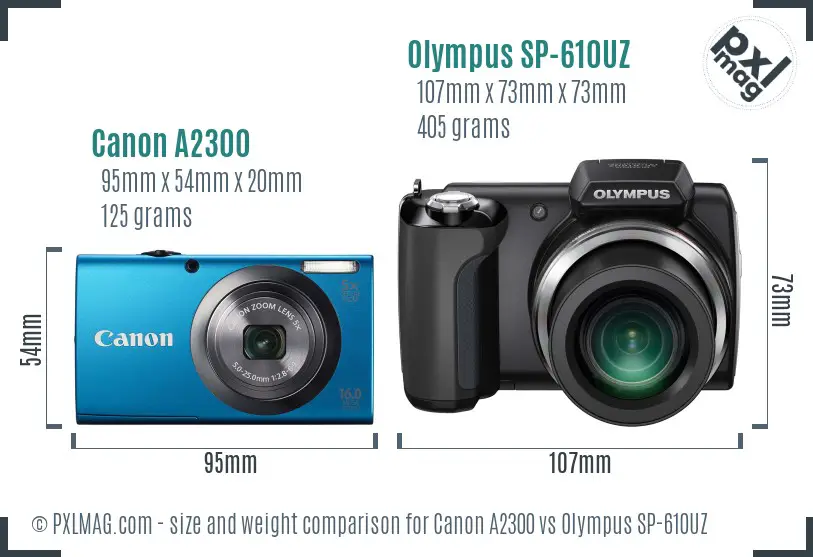 Canon A2300 vs Olympus SP-610UZ size comparison