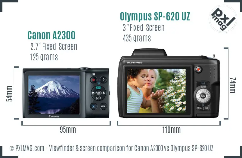 Canon A2300 vs Olympus SP-620 UZ Screen and Viewfinder comparison