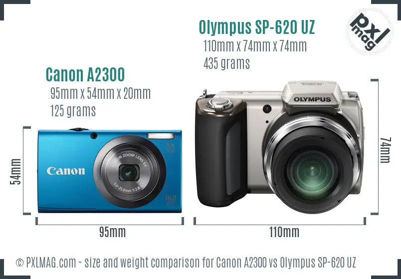 Canon A2300 vs Olympus SP-620 UZ size comparison