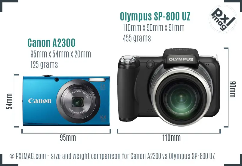 Canon A2300 vs Olympus SP-800 UZ size comparison Canon A2300 vs Olympus SP-800 UZ size comparison