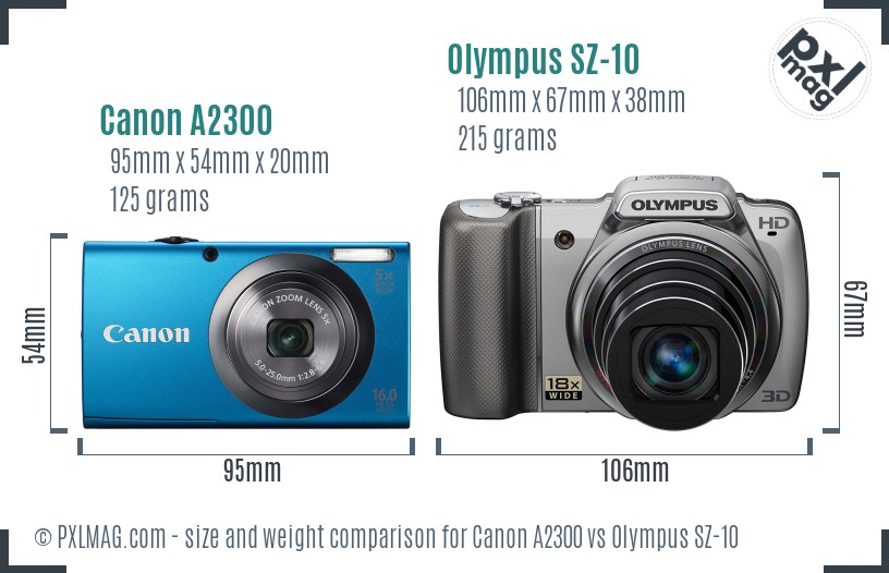 Canon A2300 vs Olympus SZ-10 size comparison Canon A2300 vs Olympus SZ-10 size comparison