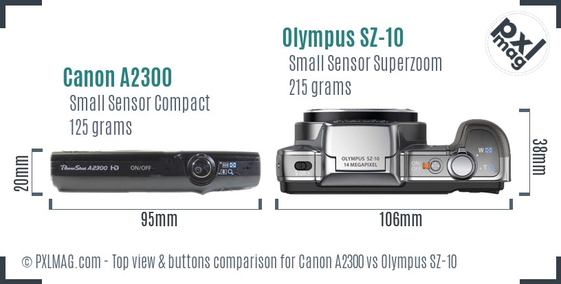 Canon A2300 vs Olympus SZ-10 top view buttons comparison
