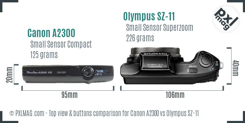 Canon A2300 vs Olympus SZ-11 top view buttons comparison