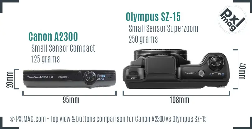 Canon A2300 vs Olympus SZ-15 top view buttons comparison