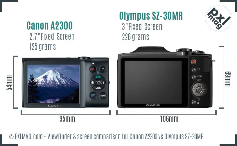 Canon A2300 vs Olympus SZ-30MR Screen and Viewfinder comparison