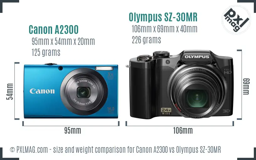 Canon A2300 vs Olympus SZ-30MR size comparison